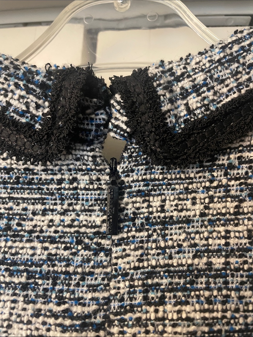 NWT Karl Lagerfeld Tweed knit short sleeve shirt dress Sz 16 Black, white, blue - Picture 5 of 9